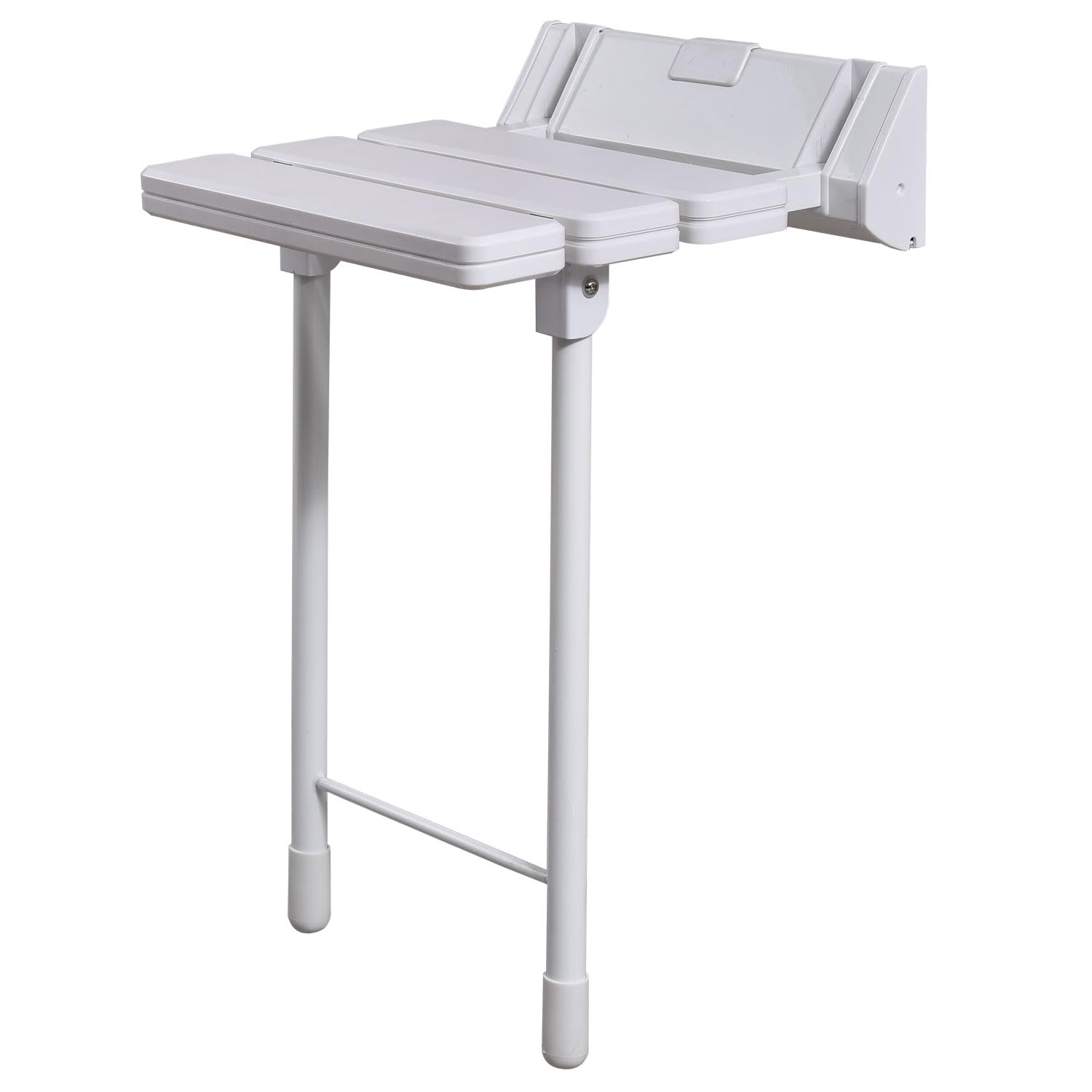 EcoSpa Wall‑Mounted Fold Down Shower Seat Chair with Legs - Bathroom Mobility Aid in White Supports up to 180kg / 28st