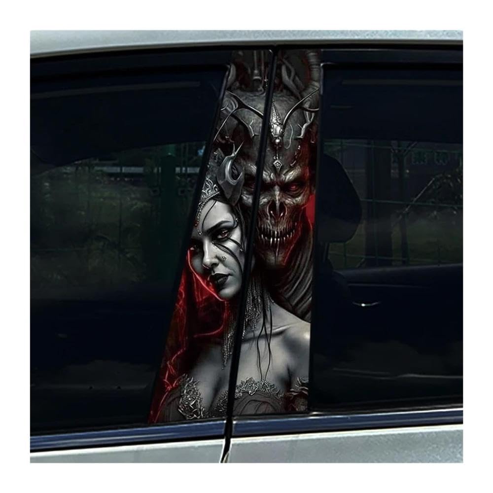 Body Parts 2pcs Skeleton Couple Skull Car B-Pillar Stickers Car Center Column Waterproof Decals(I)