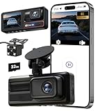 3 Channel Dash Camera for Cars,Capture Crisp 4K+1080P+1080P, Features 5G WiFi & App Control, Night Vision,24H Parking Mode,Loop Recording,170° Wide Angle,32GB Card Included(Black)