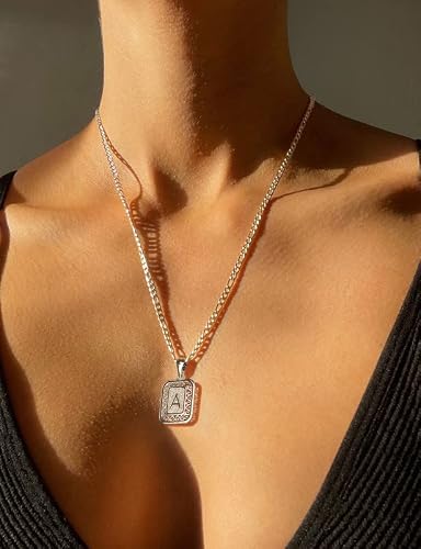 Airrty Initial A-Z Letter Pendant Necklace For Men Silver Plated Stainless Steel Letter Necklaces For Men 3Mm Figaro Chain Necklace For Women 20Inch (Y) #TOP3