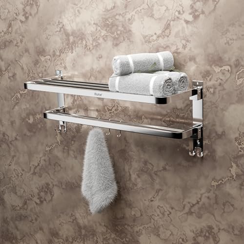 Image of Ruhe Dual Folding Towel Rack | Premium Grade Stainless Steel Dual Folding Towel Rack /Towel Holder /Towel Stand /Accessories for Bathroom and Kitchen | (24 Inches)