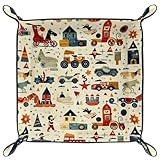 Cartoon Toy Pattern Microfiber Leather Dice Trays Folding for RPG DND Table Games, Leather Dice Holder Storage Box Portable Folding Rolling Dice Tray, 16x16cm