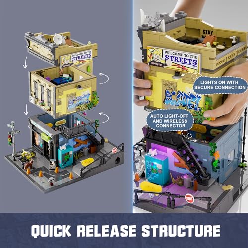 Funwhole Skate-Shop Lighting Building-Bricks Set - Street Fusion City Skate Store Collection LED Light Modular Building Kit 1573 Pcs for Adults and Teen - Image 3
