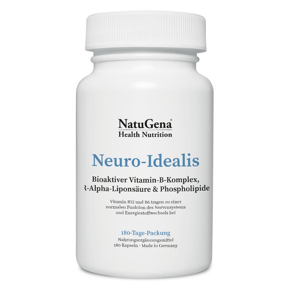 NatuGena Neuro-Idealis Bioaktiver Vitamin-B-Komplex, R-Alpha-Lipons ure, hochdosierte B-Vitamine mit B1, B6, B12, 180 Kapseln (6 Monats Packung)