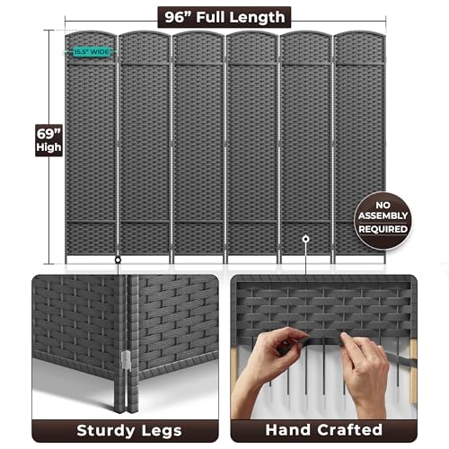 Sorbus 6 Panel Room Divider 6 ft. Tall - Privacy Screen, Extra Wide Double Hinged Panels, Mesh Hand-Woven Design, Partition Room Dividers and Folding Privacy Screens, Wall Divider for Room Separation
