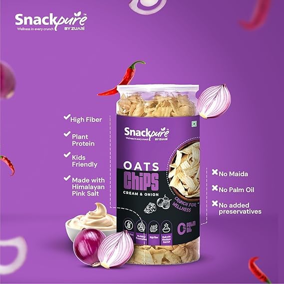 SNACKPURE Oats chips Cream & Onion | No Palm Oil | Gluten Free | Healthy Chips | No Preservatives | 140g - Image 4 thumbnail