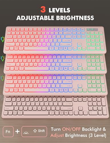 Image of Wireless Keyboard and Mouse Combo, RGB Backlit, Rechargeable & Light Up Letters, Full-Size, Soft Typing, Sleep Mode, 2.4GHz Quiet Keyboard Set for Mac, Windows, Laptop, PC, Trueque (Pink)