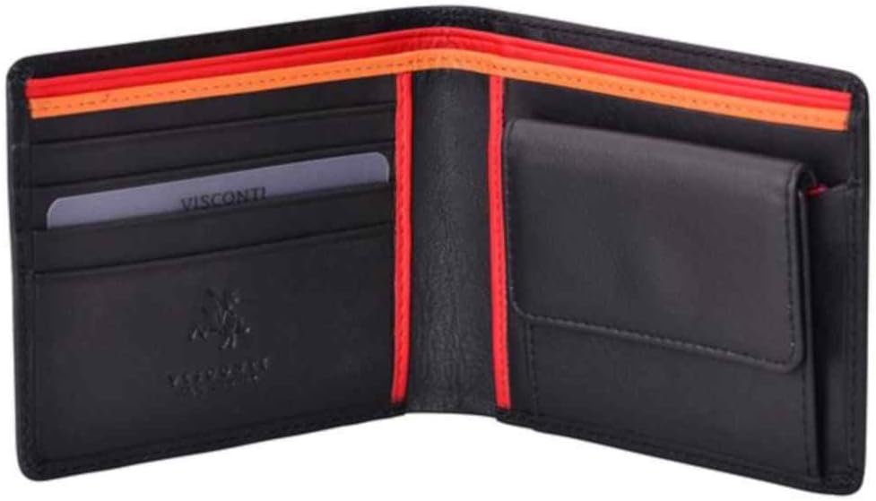 Visconti Bond BD10 Mens Black with Multi Color Soft Thin Leather Bifold Wallet