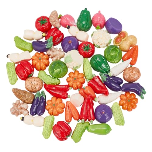 CRAFTMELODY 50Pcs Résine Artificielle Légumes Miniatures Figurines Légumes Faux Tomates Carottes Oignon Champignon Pomme de Terre Aubergine Décorations