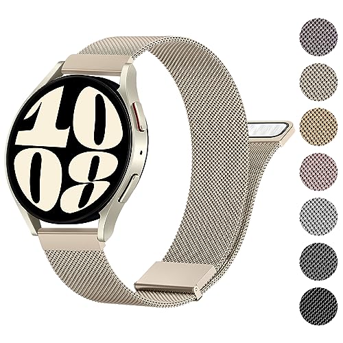 Meliya Metal Bands Compatible with Samsung Galaxy Watch 6 - 20mm Stainless Steel Replacement Straps for Women & Men (Champagne)