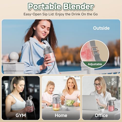 Image of Portable Blender, Prasky Personal Blenders for Shakes and Smoothies with 27oz Cup, Lid and Shoulder Strap, Type-C USB Rechargeable, Personal Size Blenders BPA-free for Travel /Kitchen (Gray)