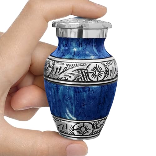 Everlight Memorials Classic Watercolor Dark Blue Small Keepsake Urn for Human Ashes – Elegant Cremation Urn for Man or Woman, Handcrafted Aluminum Design
