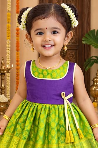 Image of TotzTouch Baby Girl Ethnic Wear Dress | Traditional South Indian Pattu Langa for Girls
