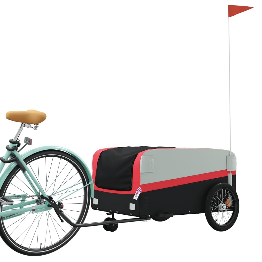 Przyczepa rowerowa, czarna i czerwona, z żelaza, nośność 45 kg, z dyszlem, flagą bezpieczeństwa, składana, wytrzymała, do transportu ładunków, na zewnątrz, Velo, Jogger, na zakupy i na co