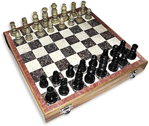 DakshCraft Game Chess Set in Wood with Marble Pieces, 12"