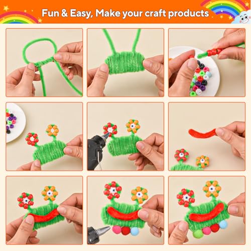 356 Stück Pfeifenreiniger Set zum Basteln, Pfeifenputzer Bunt zum Basteln 30cm Chenilledraht Biegeplüsch mit Bastelstäbchen, Pompons, Federn, Pony-Perlen und Wackelaugen für Kinder und Dekorieren