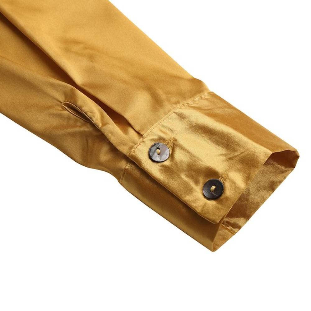 Damenhemden,Damen Satin Bluse Hemd Gelb Langarm Vintage Mode Seidenhemden Business Hemd Mit Knopf Sexy Party Tops Casual Arbeit Büro Bluse Für Mädchen Damen