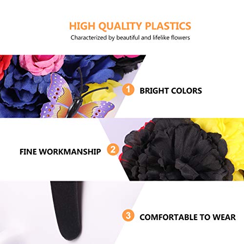 FRCOLOR Flower Crown Headband Rose Headband Plastic Floral Headwear Garland Floral Wreath Headpiece Colorful for Halloween Girls Ladies Women Ornaments - Image 3
