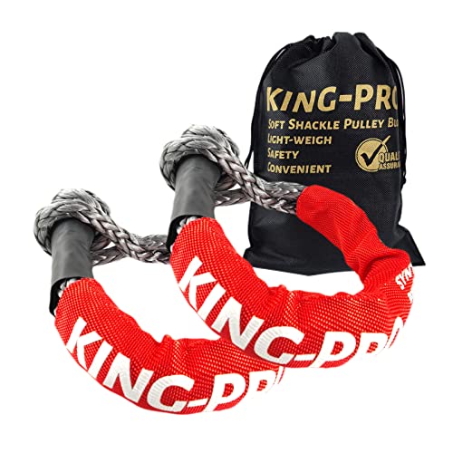 King-PRO Synthetic Shackle 7/16"x20" Soft Shackle 35,000lbs Breaking Strength Recovery Soft Shackle with Protective Sleeves for Full-Size Truck Large SUVs Offroad Vehicels 2-Pack (Red-Gray)