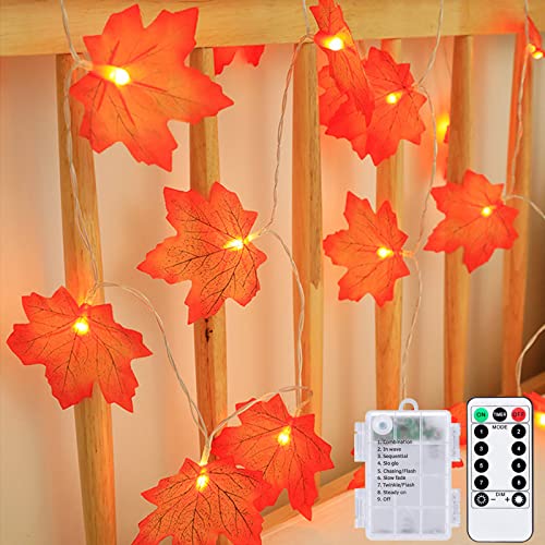 Meision Guirlande lumineuse en forme de feuille d'érable - Avec minuterie - Batterie 3 m - 8 modes - Avec 20 LED - Pour fête d'automne, chambre d'enfant Cover
