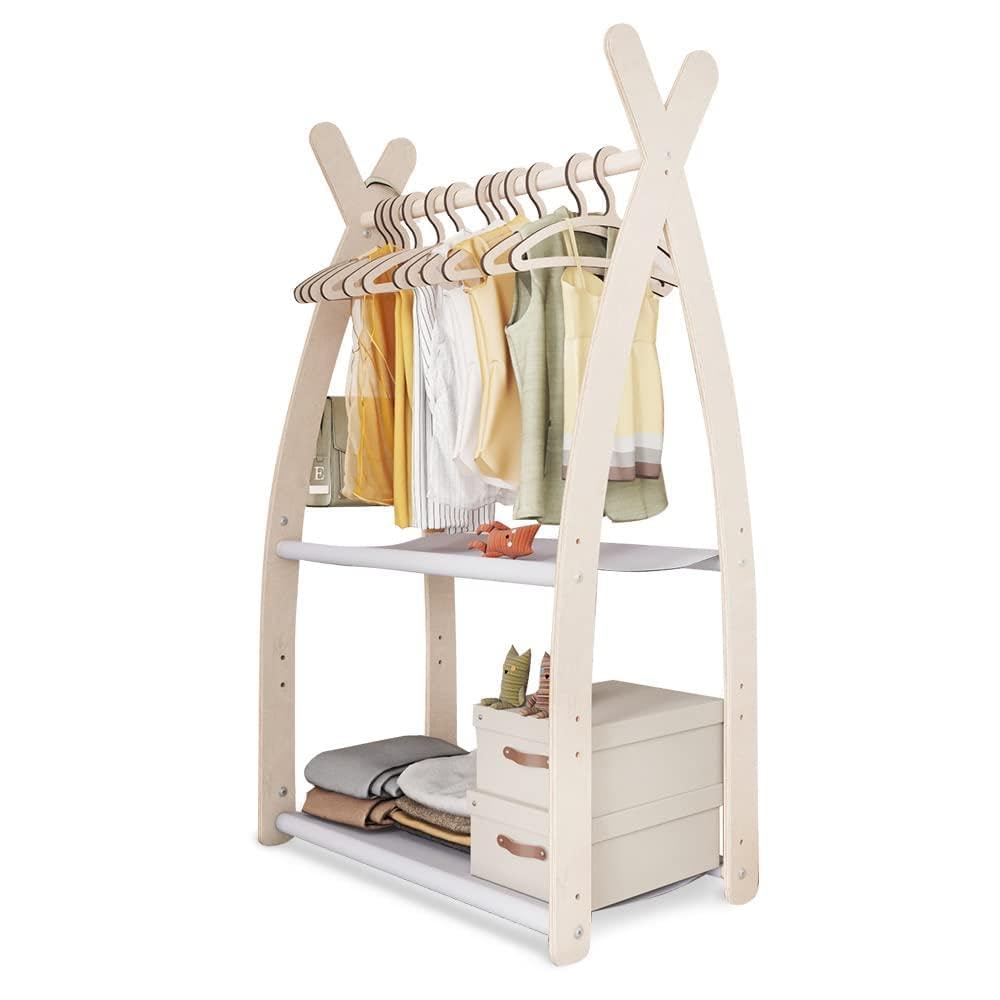 MAMOI® Perchero de Pie Infantil | Colgador Ropa Niños | Burro Madera para Habitación Bebés | 95x106x32cm / 53x95x32cm | 100% Eco | Hecho en la UE