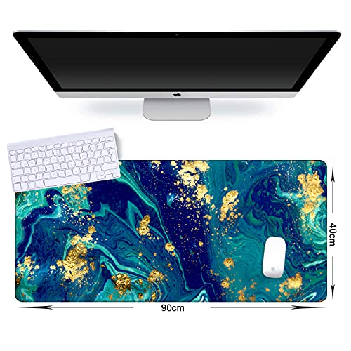 Image of iCasso Extended Gaming Mouse Pad (35.4x15.7 in), Large Non-Slip Rubber Base Mousepad with Stitched Edges, Waterproof Keyboard Mouse Mat Desk Pad for Work, Game, Office, Home - Blue Marble - XXL