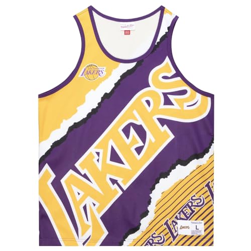 Mitchell & Ness Mens La Lakers Jumbotron 2 Sublimated Crew Neck Tank Casual - Purple Yellow - Size XL
