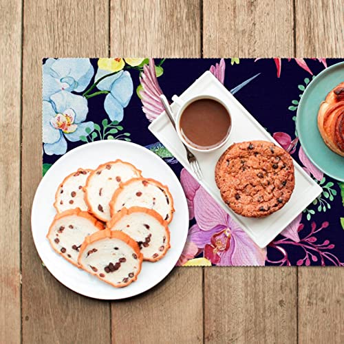 Set de table vintage oiseau et fleur de table rectangulaire lavable lot de 6
