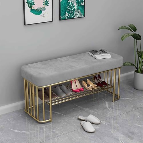 Banc d'entrée en métal avec étagère pour ranger les chaussures