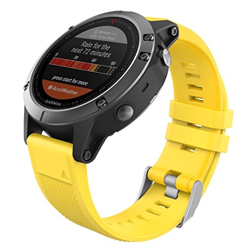 MoKo Strap Compatible with Garmin Fenix 7/7 Pro/6/6 Pro/5/5 Plus/Forerunner 965/955/945/Instinct Solar/Instinct 2, Quick Fit 22mm Silicone Replacement Sport Watch Band, Yellow