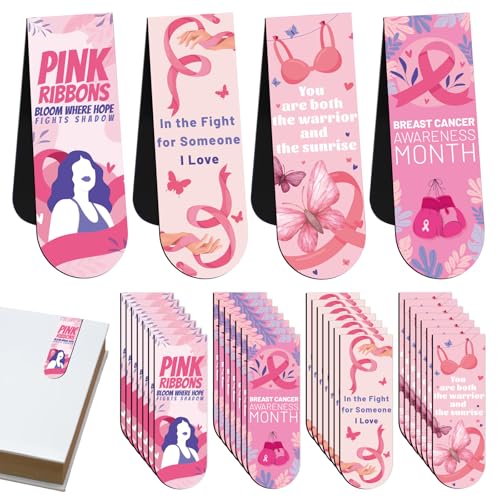 48 Pcs Breast Cancer Awareness Bulk Magnetic Book Marks, Breast Cancer Awareness Accessories Book Marks, Breast Cancer Gifts for Woman, for Breast Cancer Charity Event Giveaways School Lecture Favors