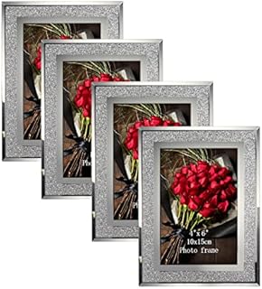 PETAFLOP 6x4 Photo Frame Set of 4, Silver Sparkle Glass Picture Frames 6x4 for Home & Office Decor