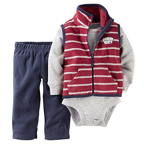 Image of Carter's Boys 3-Piece Striped Vest, Grey Bodysuit, Navy Pants (Newborn)