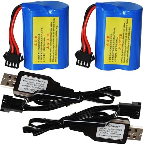 Blomiky 2-Pack 7.4V 1200mAh Li-ion Battery With Charger – SM-5P Plug For R208 R308 RC Boats