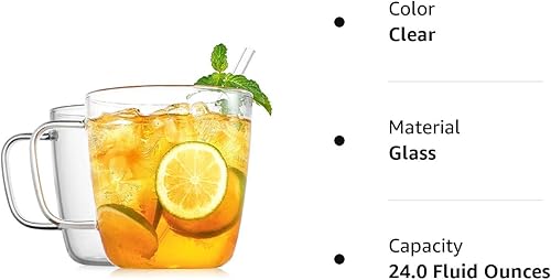 Miniatura 10 de LUXU - Tazas de té de vidrio grandes y de alta calidad (juego de 2), 24 onzas, modernas y sencillas tazas de café o té de vidrio, de boca ancha,