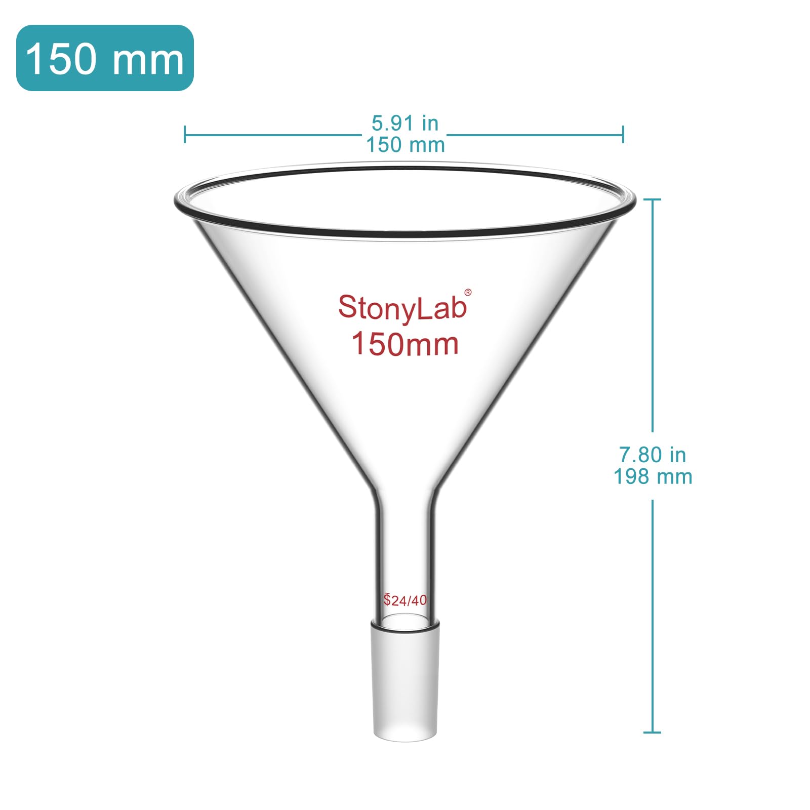 stonylab Entonnoir à Poudre en Verre à Tige Courte avec Diamètre Extérieur Supérieur de 150 mm et Joint Intérieur 24/40, pour Usage en Laboratoire Chimique Uniquement