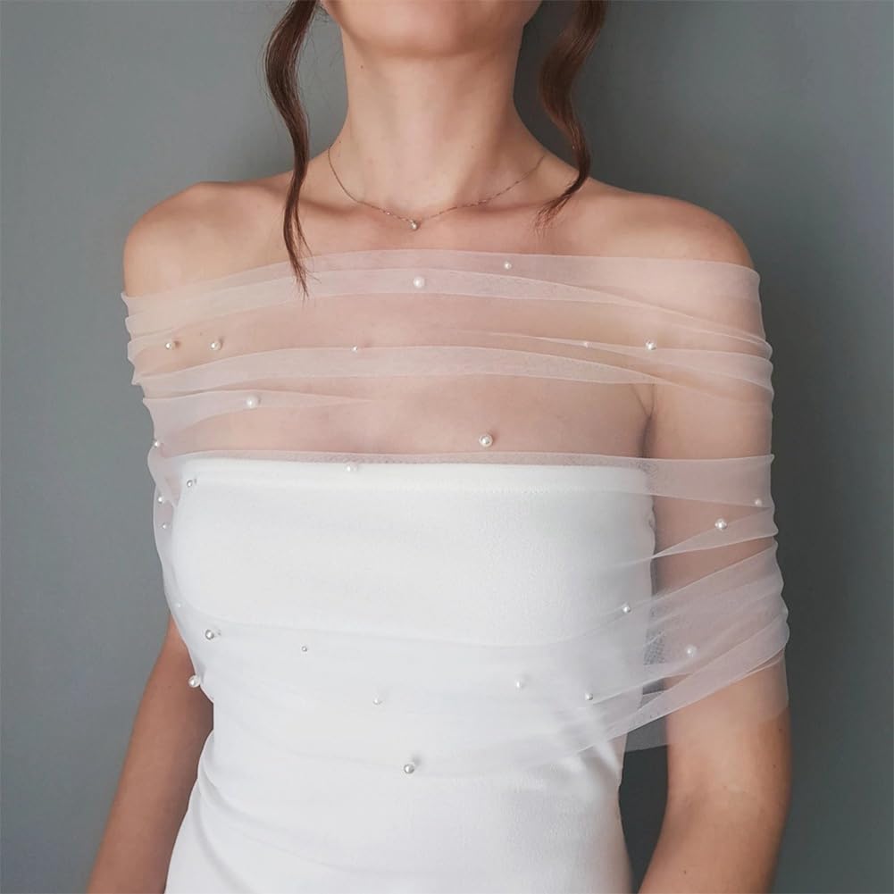 Cape boléro en dentelle - Écharpe de mariage - Cape de mariée - Étole avec perles artificielles - Boucle - Capelets épaules dénudées - Écharpe en dentelle pour fête - Paillettes - Pour femme -