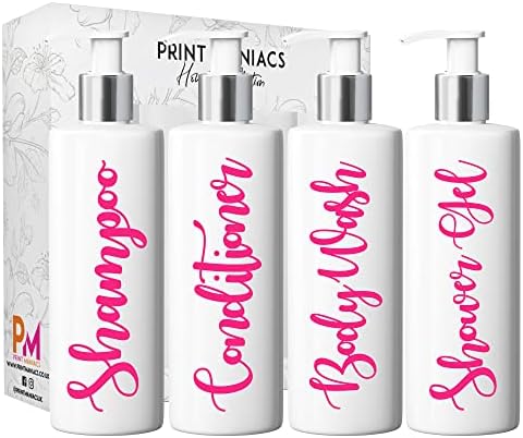 Print Maniacs White Mrs Hinch Inspired Personalised 500ml Pump Bottles Bathroom Lotion Kitchen Set Shampoo Conditioner ( Shower Gel Set ) (Black)