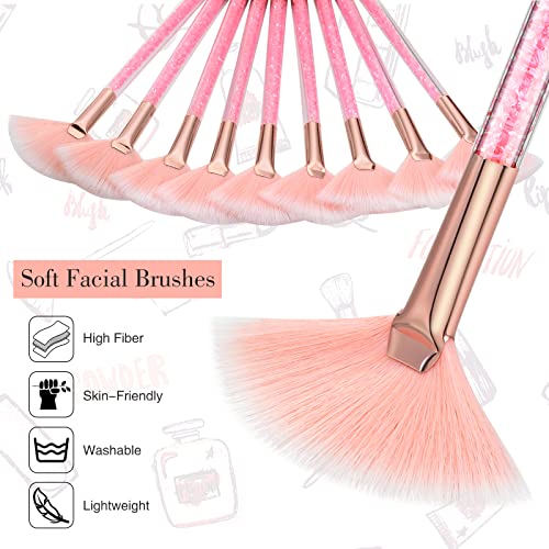 Image of 9 Pieces Facial Fan Mask Brushes, Soft Facial Applicator Brushes Tools for Peel Glycolic Makeup for Mud Cream(Pink)