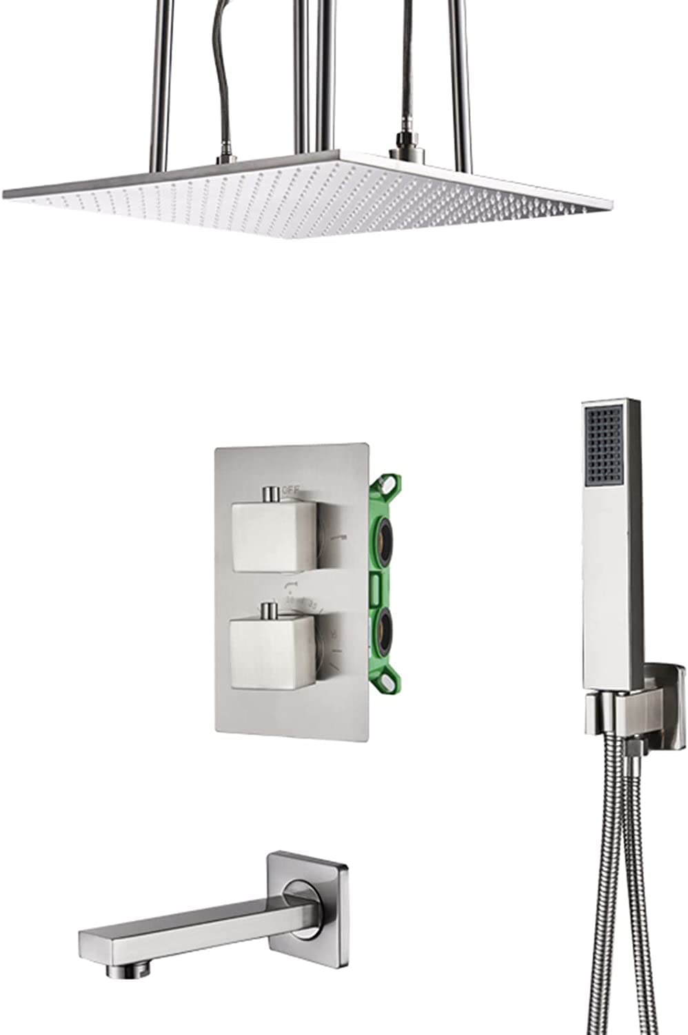 AYCDL Concealed Shower System Thermostatic Shower Faucet Set Brushed Brass Wall Mounted Anti Scald Shower Set with Hand Shower and 20 Inch Rainfall Shower Head Advanc