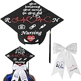 Retisee 2 Pcs Nurse Graduation Gifts Graduation Cap with Tassel and Jumbo Bow with Clip Class of 2025 Grad Cap Decorations Nursing Hair Bow Inspirational Gifts for Women Girl Nurses Student Grad Party