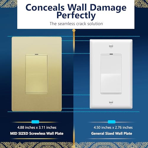 Image of LIDER Decorator Switch Cover, Screwless Wall Plate, Mid-Size 1-Gang 4.88 inch x 3.11 inch, LSWP-31M-GD, UL Listed, Thermoplastic, Matte Gold, 1-Pack
