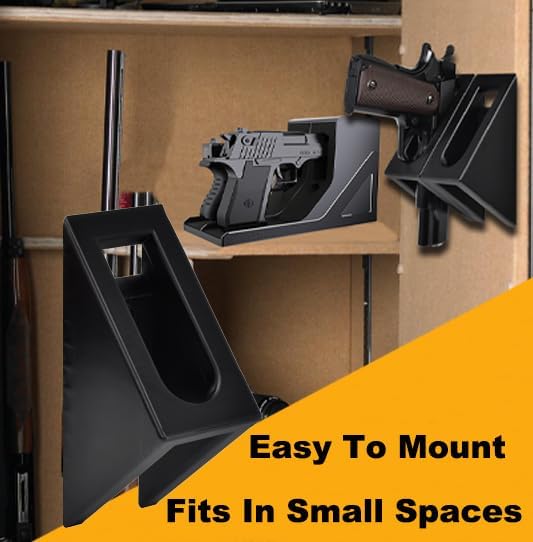 Wall Mount Pistol Rack, 2 Handgun Holder for Gun Cabinet Storage, Pistol Holder for Wall, Shelf, Gun Safe Pistol Holder fits Most Handgun (2pcs)