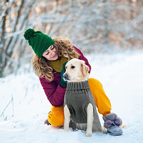 Pedgot 2 Pieces Dog Sweater Turtleneck Knitted Dog Sweater Dog Jumper Coat Warm Pet Winter Clothes Classic Cable Knit Sweater With Yarn Warm Pet Sweater For Fall Winter (Grey And Red, M) #TOP5