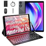 VASOUN Tablet 10 Inch Android 15, 8 GB+32GB ROM(TF 1TB Expandable),4-1 Android Tablets,Five-Core,5G WiFi,6000 Mah,Tablet PC with Keyboard,Mouse,Case, Stylus