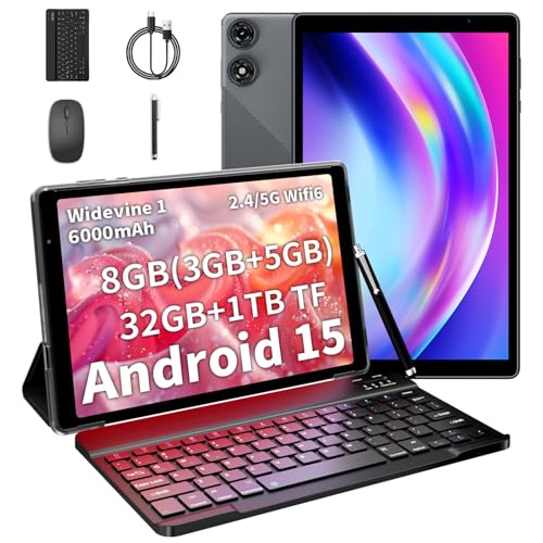VASOUN Tablet 10 Inch Android 15, 8 GB+32GB ROM(TF 1TB Expandable), 4-1 Android Tablets, Five-Core, 5G WiFi, 6000 Mah, Tablet PC with Keyboard, Mouse, Case, Stylus