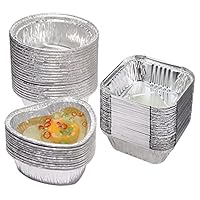 Olymajy Aluschalen, Grillschale, Mini-Einwegschalen ohne Deckel für Kuchen, Brot und Muffins in Aluminiumfolienschalen, Herzform (quadratisch/rund) Tragbare Lebensmittelbehälter (60 Stück)