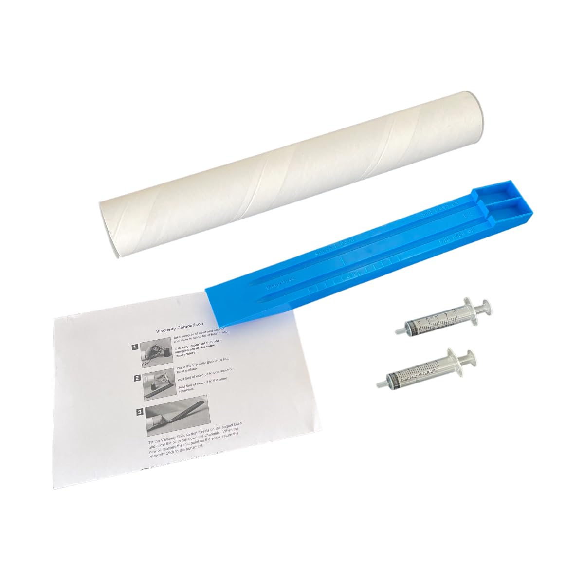 Kit Comparador Viscosidad Aceite, Instrumento de Medición y Comparación de Aceite Usado y Aceite Nuevo con método manual de plano inclinado. Simple, rápido y portátil.