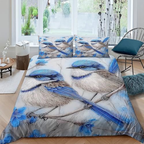 Housse de couette oiseaux bleus 140x200 parure lit microfibre - 4
