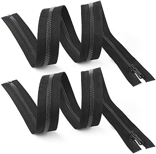 AMORNPHAN 2PCS 12 Inch #5 Black Separating Bottom Molded Zippers Plastic Teeth Bulk Fastener Heavy Duty for Sewing Coats Jacket Bags Crafts Type Left Sided (12